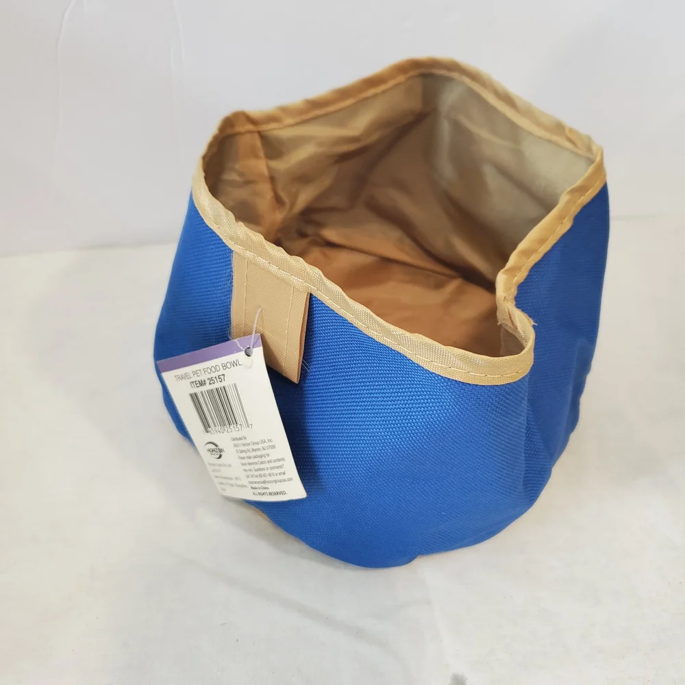 Blue and Tan Collapsible Dog Travel Bowl - 